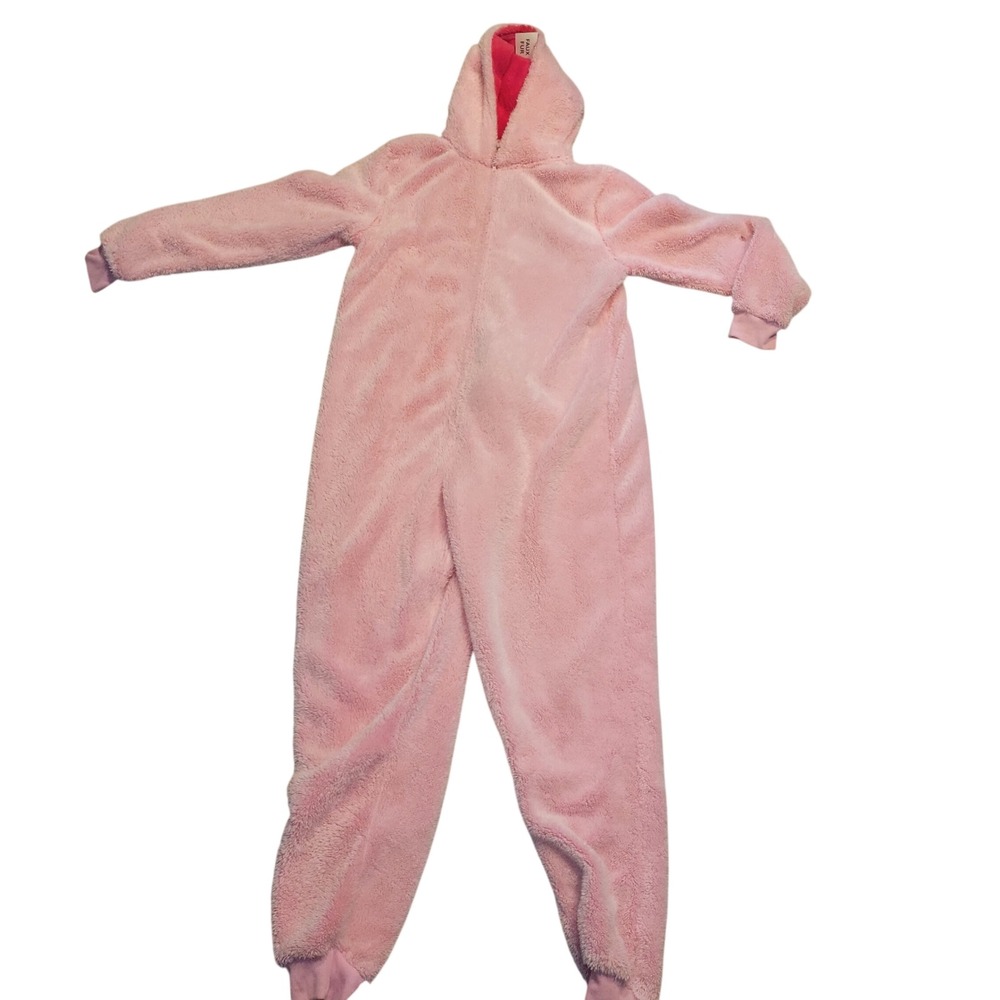 Merry & Bright NEW Pink‎ Bunny Rabbit Hooded Fuzzy Fleece One Piece Pajama M/L